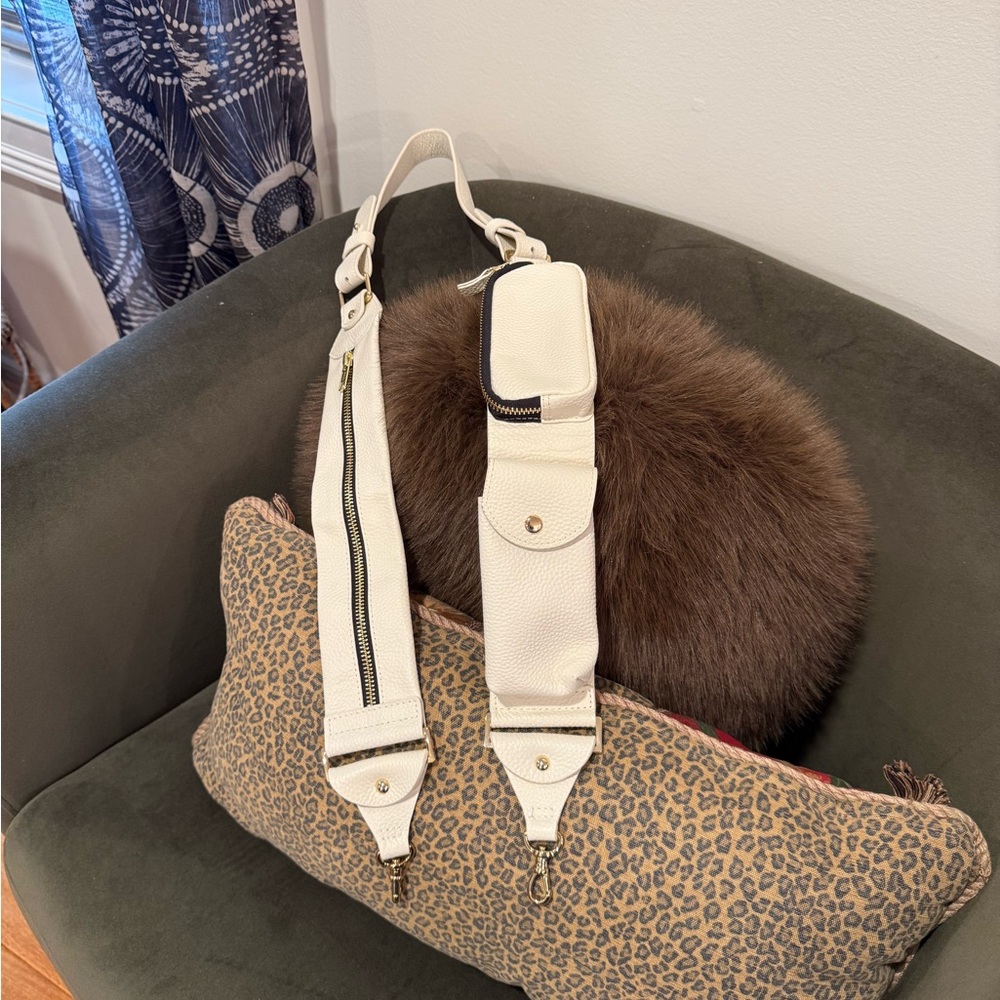 Ivory & Gold Pebbled Leather Adjustable Bag Strap